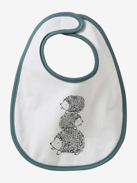 Lot 7 bavoirs naissance en coton bio* beige imprimé+blanc jungle+carreaux vert+Hérisson+multicolore+rose pâle+vert d'eau - vertbaudet enfant 