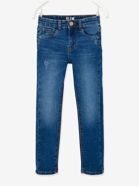Jean slim MorphologiK 'waterless' fille tour de hanches LARGE avec usures BLEU FONCE DELAVE+Brut+denim black+DENIM GREY - vertbaudet enfant 