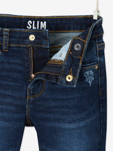 Jean slim MorphologiK 'waterless' fille tour de hanches LARGE avec usures BLEU FONCE DELAVE+Brut+denim black+DENIM GREY - vertbaudet enfant 