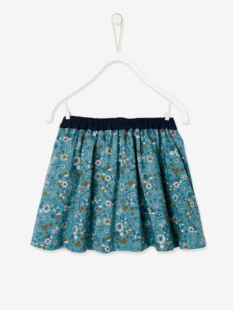 Omkeerbare meisjesrok effen kleur of bloemenprint marineblauw omkeerbaar groen p+pioenroos - vertbaudet enfant 