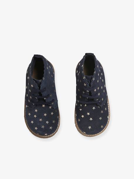 Bottines bébé fille cuir lacées bleu marine imprimé étoile+bordeaux - vertbaudet enfant 