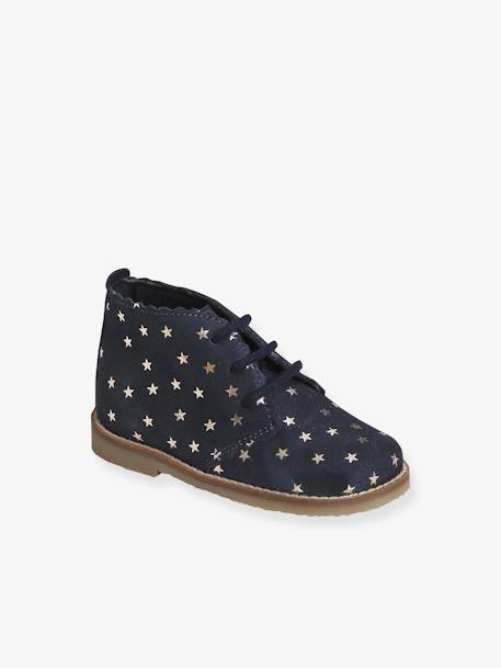 Bottines bébé fille cuir lacées bleu marine imprimé étoile+bordeaux - vertbaudet enfant 