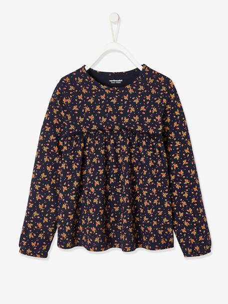 T-shirt blouse fille imprimé fleurs encre imprimé - vertbaudet enfant 