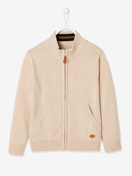 Gilet zippé col montant personnalisable garçon Bleu chiné+Ecru chiné - BROSS B 0294+vert chiné - vertbaudet enfant 