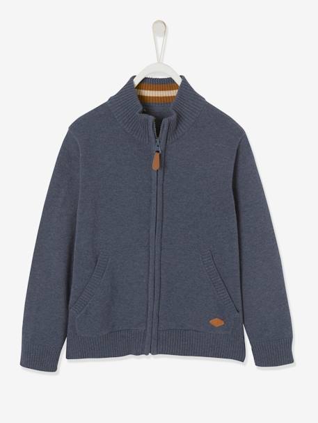 jongensvest met ritssluiting en opstaande kraag Blauw chiné+Ecru geschineerd - BROSS B 029+gemêleerd groen - vertbaudet enfant 
