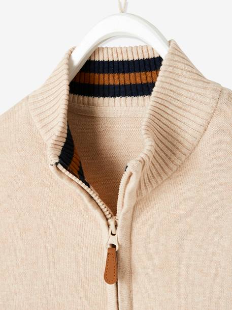 Gilet zippé col montant personnalisable garçon Bleu chiné+Ecru chiné - BROSS B 0294+vert chiné - vertbaudet enfant 