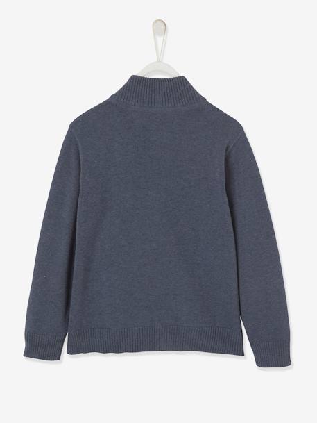 jongensvest met ritssluiting en opstaande kraag Blauw chiné+Ecru geschineerd - BROSS B 029+gemêleerd groen - vertbaudet enfant 