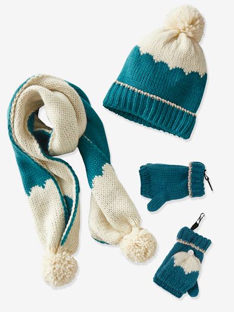Meisjesset met muts + sjaal + wanten/vingerhandschoentjes Oeko Tex® blauw - vertbaudet enfant 