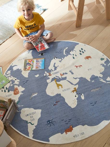 Rond tapijt Wereldkaart blauw/meerkleurig - vertbaudet enfant 