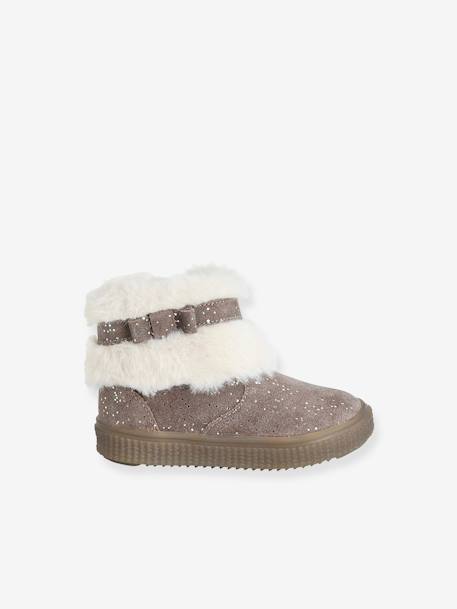 Boots cuir fourrés bébé fille Taupe - vertbaudet enfant 