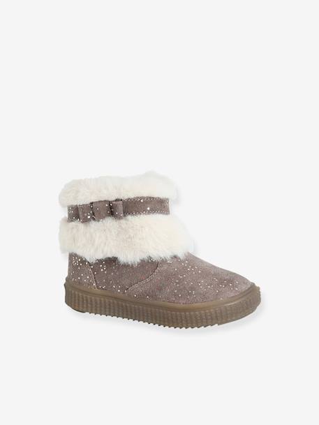 Boots cuir fourrés bébé fille Taupe - vertbaudet enfant 