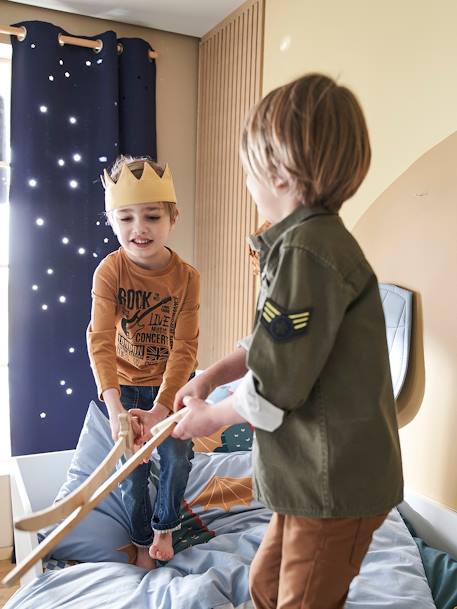 Rideau à oeillets occultant et motifs perforés MARINE+moutarde+rose poudré+vert moyen / étoiles+vert sauge - vertbaudet enfant 