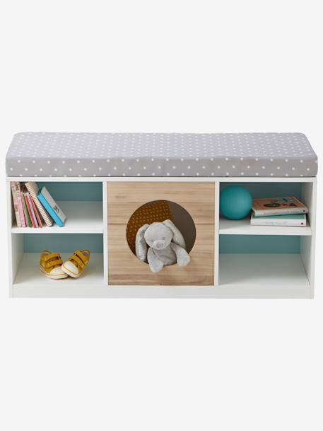 Meuble 2 en 1 rangement + banquette Hublot BLANC/BOIS - vertbaudet enfant 
