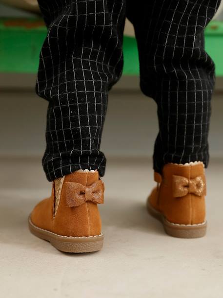 Boots cuir bébé fille élastiqués - camel, Chaussures