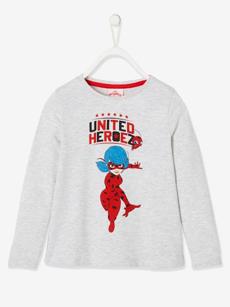 T-shirt manches longues Miraculous fille GRIS CHINE AVEC ANIME - vertbaudet enfant 