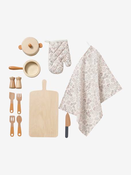 Cuisine en bois FSC® équipée avec rideau framboise+multicolore - vertbaudet enfant 