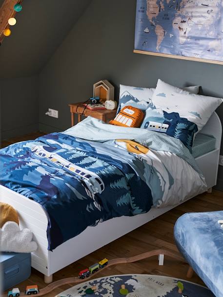 Parure housse de couette enfant et taie d'oreiller SUR LES RAILS vert - vertbaudet enfant 