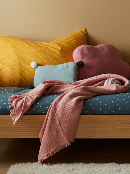 Deken van biologisch katoengaas. blauwgroen+karamel+roze+taupe - vertbaudet enfant 