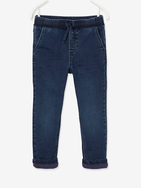 Gevoerde jeans met rechte pasvorm, eenvoudig aan te trekken denim blue black+DENIM DONKERGRIJS - vertbaudet enfant 
