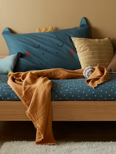 Plaid en gaze de coton bio bleu vert+caramel+rose+taupe - vertbaudet enfant 