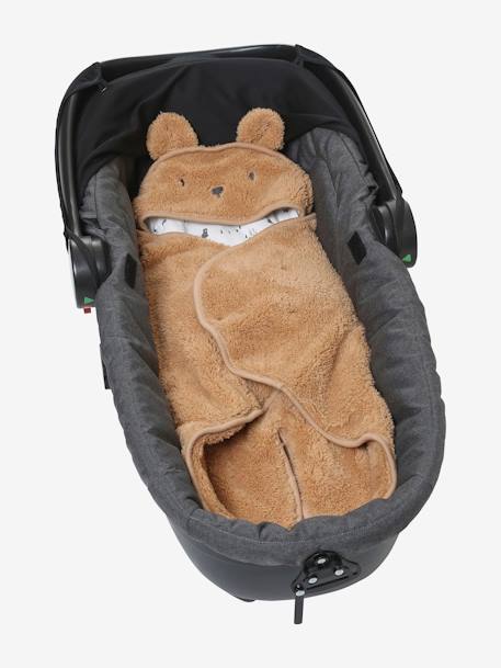 Plaid chancelière bébé en peluche, doublé jersey ivoire+ourson - vertbaudet enfant 