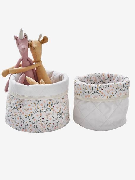 Lot de 2 petits paniers de rangement réversibles imprimé fleurs beige - vertbaudet enfant 