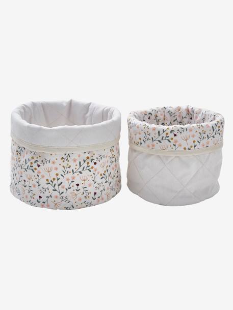 Lot de 2 petits paniers de rangement réversibles imprimé fleurs beige - vertbaudet enfant 
