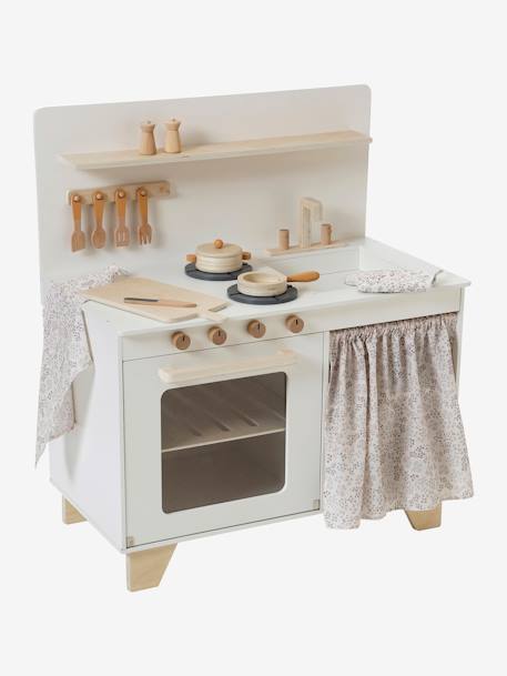 Cuisine en bois FSC® équipée avec rideau framboise+multicolore - vertbaudet enfant 