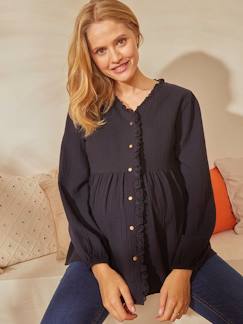 Vêtements de grossesse-Chemisier, tunique-Blouse gaze de coton de grossesse et d'allaitement