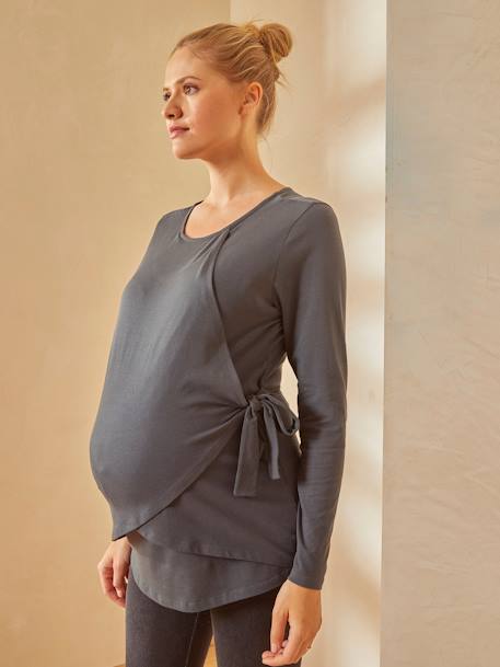 Cross-over-T-shirt voor zwangerschap en borstvoeding GROEN - zie staal - vertbaudet enfant 