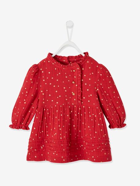 Robe bébé fille en gaze de coton ouverture décalée rouge foncé imprimé+vert foncé imprimé - vertbaudet enfant 