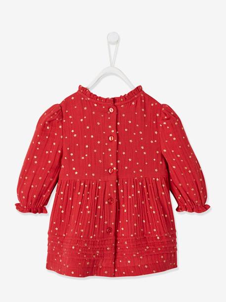 Robe bébé fille en gaze de coton ouverture décalée rouge foncé imprimé+vert foncé imprimé - vertbaudet enfant 