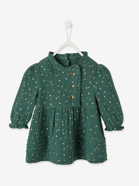 Robe bébé fille en gaze de coton ouverture décalée rouge foncé imprimé+vert foncé imprimé - vertbaudet enfant 
