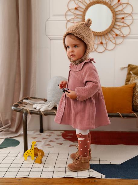 Robe collerette bébé en gaze de coton bois de rose - vertbaudet enfant 
