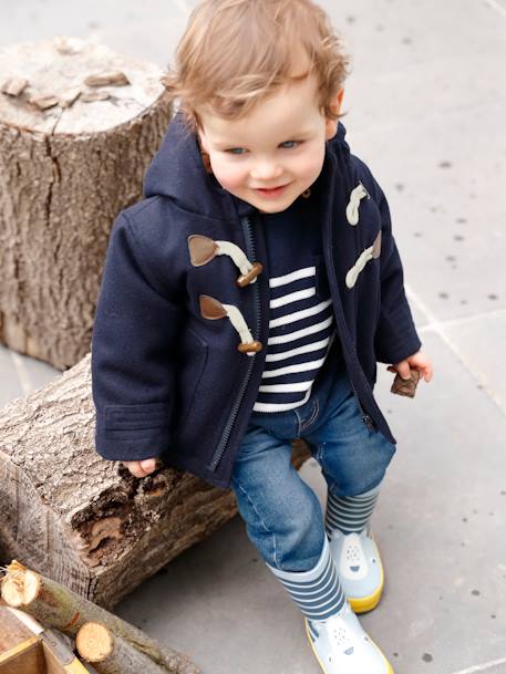Manteau duffle-coat bébé avec capuche encre+gris chine - vertbaudet enfant 