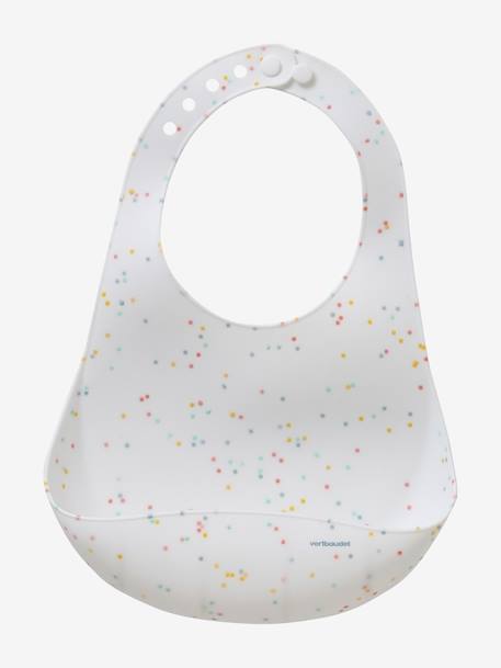 Bavoir avec récupérateur en silicone blanc terrazzo+bleu jean+vieux rose - vertbaudet enfant 