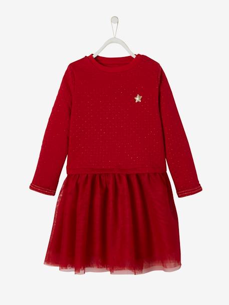 Robe Noël fille bi-matière rose poudré+rouge brique - vertbaudet enfant 