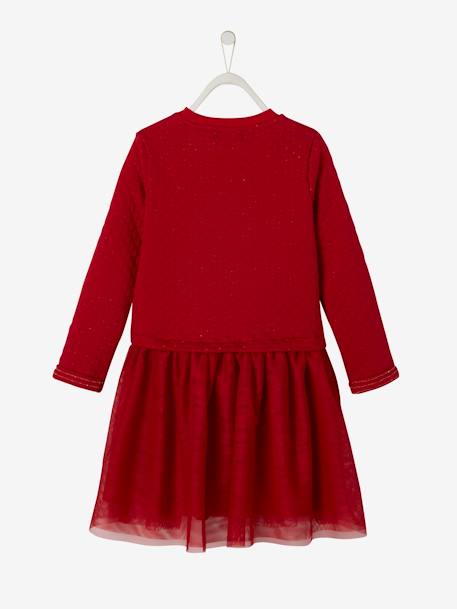 Robe Noël fille bi-matière rose poudré+rouge brique - vertbaudet enfant 