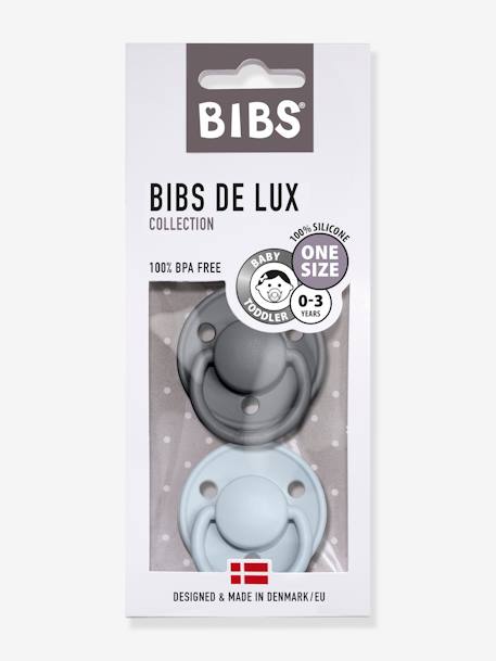 Lot de 2 sucettes-tétines De Lux en silicone GRIS FER/BLEU LAYETTE+IVOIRE/ROSE POUDRE+TERRACOTTA/ROSE POUDRE+VERT AMANDE NIGHT - vertbaudet enfant 