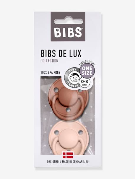 Lot de 2 sucettes-tétines De Lux en silicone GRIS FER/BLEU LAYETTE+IVOIRE/ROSE POUDRE+TERRACOTTA/ROSE POUDRE+VERT AMANDE NIGHT - vertbaudet enfant 