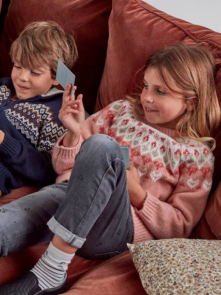 Jean droit détails usés fille double stone+gris - vertbaudet enfant 