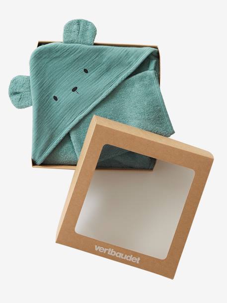 Cape de bain gaze de coton et gant de toilette BIO* bleu+ocre+rose+vert - vertbaudet enfant 