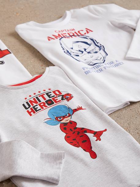 T-shirt manches longues Miraculous fille GRIS CHINE AVEC ANIME - vertbaudet enfant 