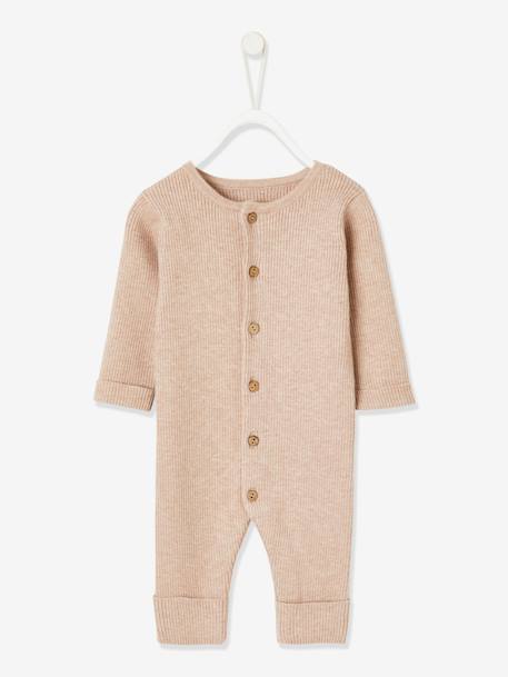 Geribde babypyjama met lange mouwen antraciet+gechineerd beige+gemêleerd grijs - vertbaudet enfant 