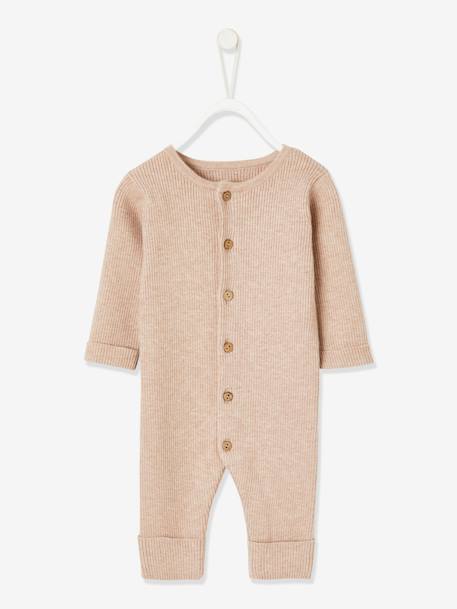 Geribde babypyjama met lange mouwen gechineerd beige+gemêleerd grijs+inkt - vertbaudet enfant 