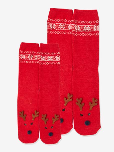 Pack chaussettes noël fille enfant + adulte rouge foncé imprimé - vertbaudet enfant 