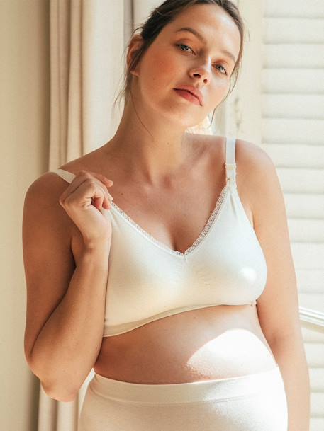 Naadloze zwangerschaps- en borstvoedingsbeha Organic CACHE COEUR naturel+ROZE - vertbaudet enfant 