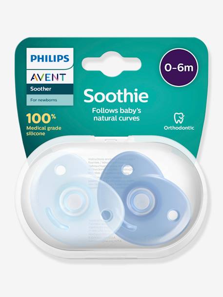 Set van 2 fopspenen voor pasgeborene van Philips AVENT Soothie C½ur Lichtblauw + blauw+Zachtroze + framboosroze - vertbaudet enfant 