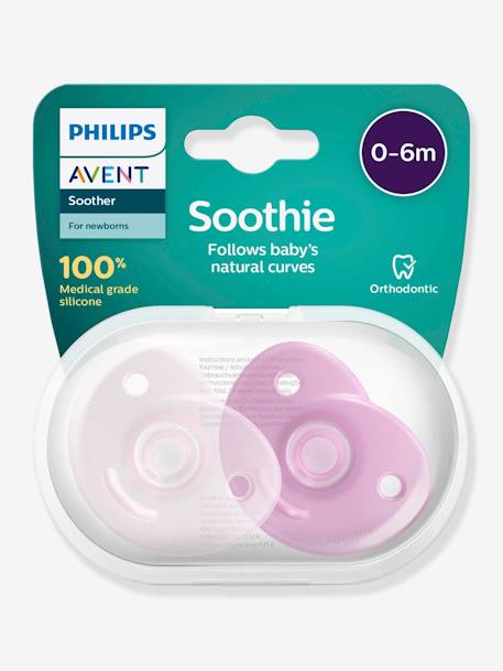 Set van 2 fopspenen voor pasgeborene van Philips AVENT Soothie C½ur Lichtblauw + blauw+Zachtroze + framboosroze - vertbaudet enfant 