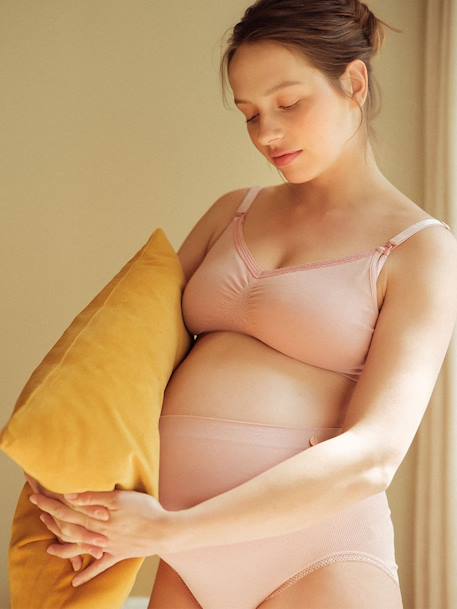 Naadloze zwangerschaps- en borstvoedingsbeha Organic CACHE COEUR naturel+ROZE - vertbaudet enfant 